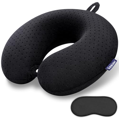 Black Travel Neck Pillow Memory Foam Airplane Pillow for Neck and Head Support Soft Portable U Shape Neck Pillow for Plane, Car & Home Office Use - color: Black
