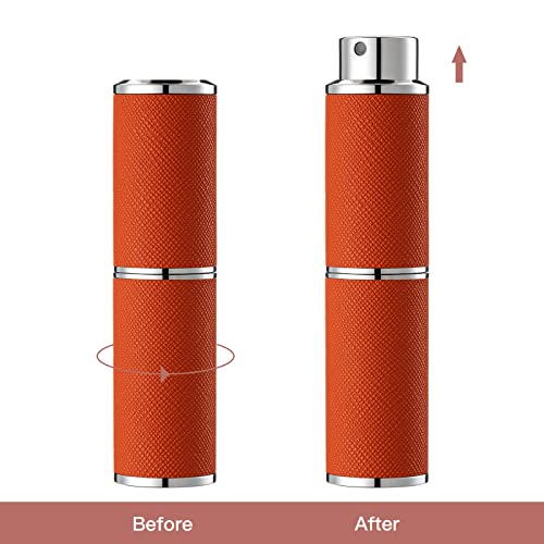Travel Perfume Bottle Refillable - 8ML Leather Empty Mini Cologne Spray Atomizer Men - Small Fragrance Sample Sprayer - Portable Refill Travel Essentials Container with Orange - color: Orange