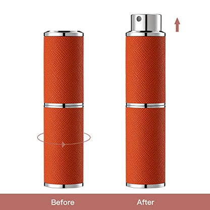 Travel Perfume Bottle Refillable - 8ML Leather Empty Mini Cologne Spray Atomizer Men - Small Fragrance Sample Sprayer - Portable Refill Travel Essentials Container with Orange - color: Orange