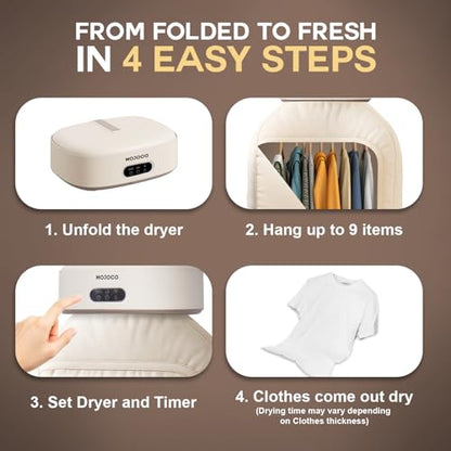 MOJOCO Portable Clothes Dryer - Mini/Compact Dryer for Apartment, RV, Travel - Small Quiet Fast-Drying Machine with Adjustable Timer & Hassle-Free Setup