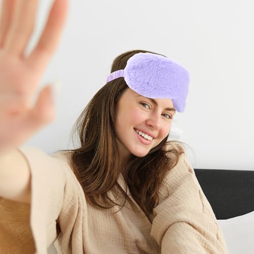 2 Pcs Plush Eye Mask Soft Sleeping Blindfold Eye Cover Comfortable Furry Faux Fur Sleeping Mask Satin Nap Night Eyeshade Cover for Women Men Gift (Rose, Violet) - color: Rose&violet