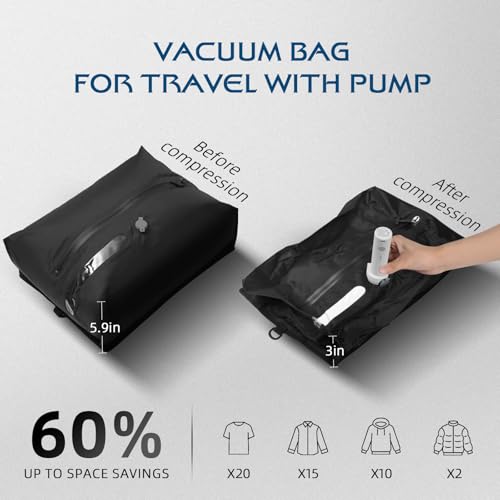 Vacuum Travel Bags With Pump,Vacuum Seal Bags For Clothing Travel,Ip67 Waterproof Vacuum Bags For Travel,Compression Packing Cubes With Suitcase, Luggage,Backpack (2pcs + Pump+Shoe Bags)