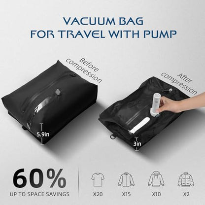 Vacuum Travel Bags With Pump,Vacuum Seal Bags For Clothing Travel,Ip67 Waterproof Vacuum Bags For Travel,Compression Packing Cubes With Suitcase, Luggage,Backpack (2pcs + Pump+Shoe Bags)