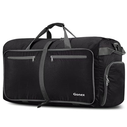Gonex Large Foldable Travel Duffle Bag with Shoes Compartment, Packable Lightweight Water Repellent Duffel Bag for Camping Gym Weekender Bag - color: Black, size: 60L
