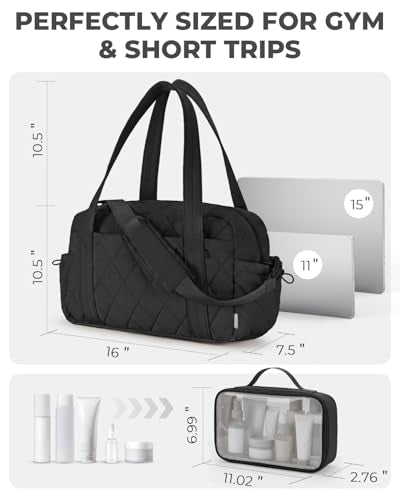 Percover Weekender Bag for Women, Ultra Lightweight Travel Duffle, Carry On Personal Item Overnight Bag with Toiletry Pouch & Compartments, Quilted Gym & Travel Bag, Midnight Black - color: Midnight Black