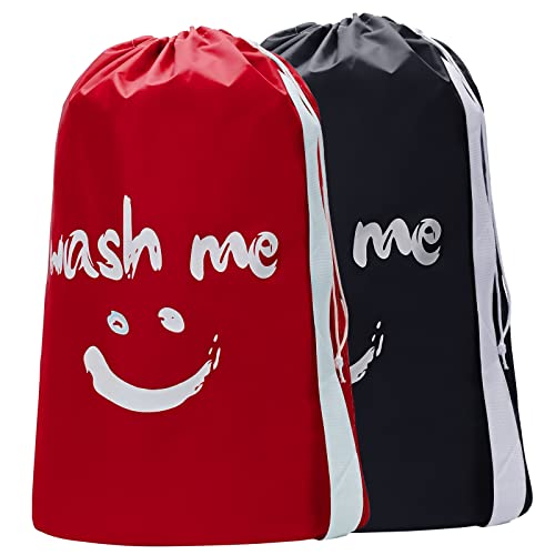HOMEST 2 Pack XL Wash Me Travel Laundry Bag with Strap, Dirty Garments Organizer, Large Enough to Hold 4 Loads of Clothes, Easy Fit a Hamper or Clothing Basket, Black and Red - color: (Ⅲ- With strap )Black & Red