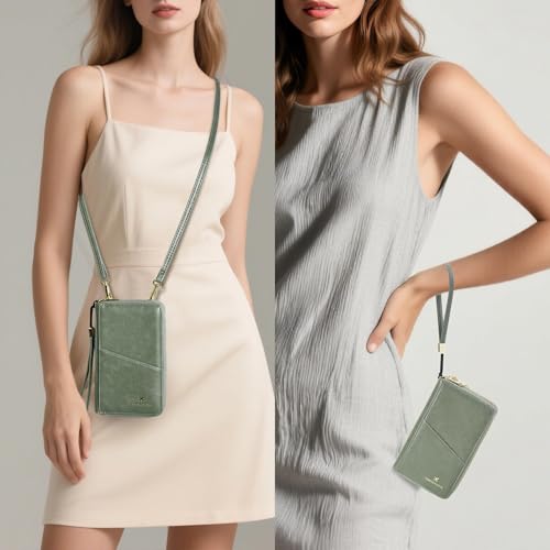 GOIACII Passport Wallet Travel Crossbody Bags for Women Wristlet Phone Purse Double Zip Vegan Leather Green - color: A05 Green