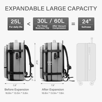 Travel Backpack with Vacuum System,60L Expandable Vacuum Backpack Travel with TSA Lock,17.3 inch Laptop Backpacks Vacpack Backpacks with Vacuum(Grey,Built-in Air Pump) - color: Grey