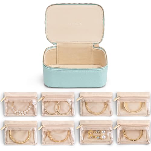 VLANDO Jewelry Travel Case,Travel Jewelry Organizer with Clear Velvet Jewelry Bags 8Pcs Zipper Pouch for Women Girl Gift-Lake Blue - color: C.8PCS Lake Blue