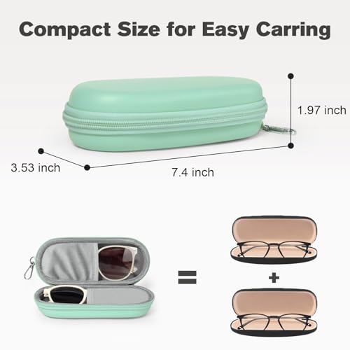 Double Eyeglasses Case, Dual Glasses Sunglasses Organizer with Zipper Closure, Eyewear Storage Box for Men Women Travel - color: Green