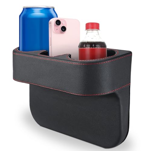 Car Cup Holder, Auto Front Seat Organizer, Multifunctional Cup Drink Holders with PU Leather Cover, Gap Filler Storage Box Coin Bucket Console Side Pocket Cell Mobile Phone Holder (Black) - color: Black