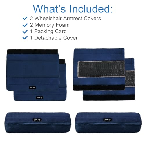 SPRING SEAON Wheelchair Armrest Covers 2 Pack Soft Memory Foam Wheelchair armrest Pads Wicking Washable for Office Transport Chair (Navy Blue) - color: Navy Blue