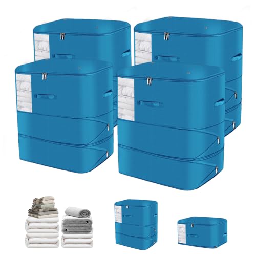Space-Saving Compression Bags 4-Pack with See-Through Window | Reusable Closet Organizer for Bedding, Quilt,Pillows| comforter storage compression packing cubes 20.4"Lx16.5"Wx23.6"H (Blue) - color: Blue