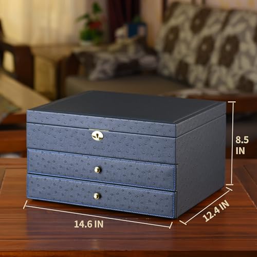 Luxury Sunglasses Organizer, 24 Slot Glasses Storage Box for Women Men, PU Leather Box for Eyeglass Display Case (Blue Ostrich skin PU) - color: Blue Ostrich skin PU