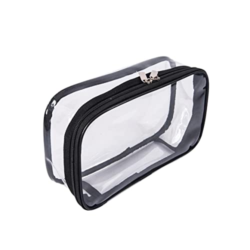 Portable Zippered Transparent Vinyl Travel Cosmetic Bag Clear PVC Makeup Kits Organizer Utility Pouch See Through Plastic TSA Approved Toiletry Carry Pouch - color: Clear