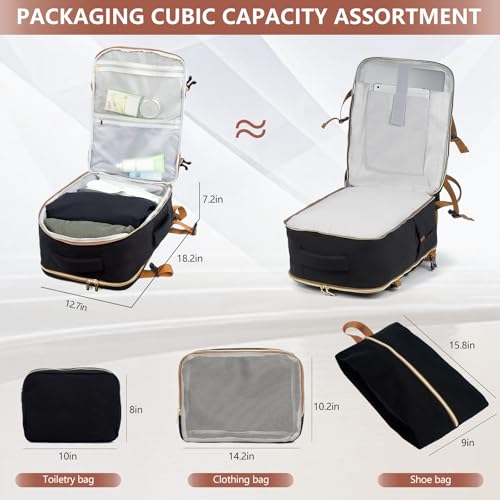 Travel Laptop Backpacks, 30L Carry On Backpack with 3 Packing Cubes, Travel Backpack for Women Airline Approved, Overnight Weekender Backpacks, Black - color: Black