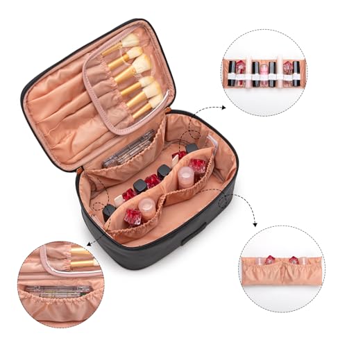 Montana West X Wrangler Travel Makeup Bag 2pcs Set Large Cosmetic Bag with Makeup Brush Holder Portable Make Up Organizer Cute Toiletry Bag with Divider and Handle for Women Black - color: Black