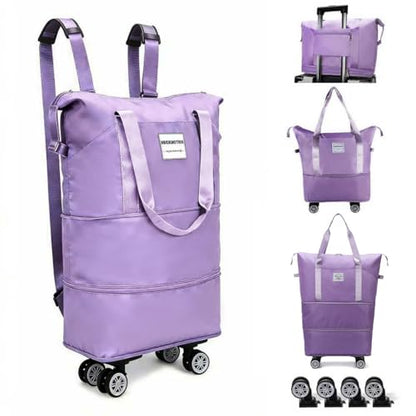 Expandable Rolling Duffle Bag - Large Carry-On With Spinner Wheels, Foldable Weekend Travel Bag, 28-58L Capacity（Backpack-Purple） - color: Backpack-Purple, style: Backpack