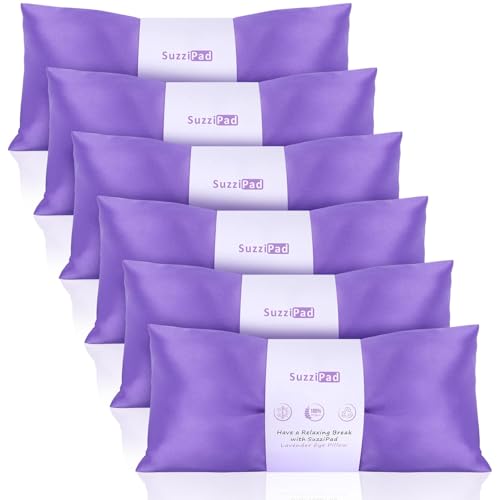 SuzziPad Lavender Eye Pillows for Relaxation with Aromatherapy, Weighted Mask for Sleeping, Hot & Cold Therapy Compress for Dry Eyes, Yoga Meditation Pillow, Purple, 6 Packs