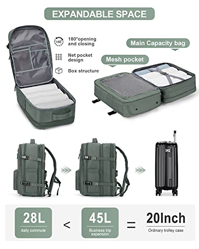 Large Travel Laptop Backpack, Expandable Flight Approved Backpack, Carry on Backpack for Women, Waterproof 17inch Laptop Hiking Backpack with Shoe Compartment, Dark Green - color: A14-darkgreen
