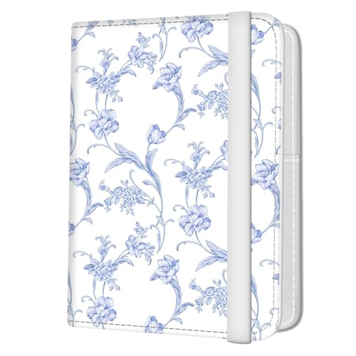 Passport Holder for Travel Essentials, Leather RFID Blocking Passport Wallet Cover Case, Cute Passport Book Holders for Women and Men Blue White Flowers - color: Blue White Flowers