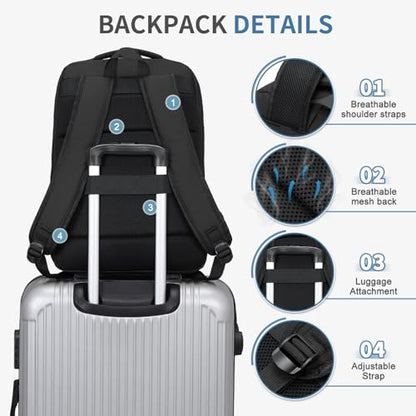15.6 Inch Laptop Backpack for Men Women, 22L Business Travel Backpack W/USB Charging Port. Water Resistant Work Bookbag, Black - color: Black