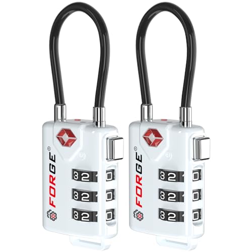 Forge TSA Approved Cable Luggage Locks, Re-settable Combination with Alloy Body(White 2 Locks) - color: WHITE 2PK