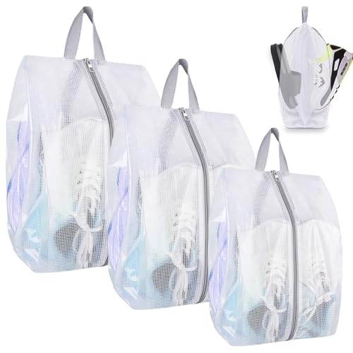 SelfTek Shoe Bags for Travel, 3 Pack 3 Size Double-Sided Zipper Shoe Bag for Men & Women, Waterproof Portable Shoe Storage Pouch with Handle, Family Travel Accessories - style: 3 Pack-3 Size