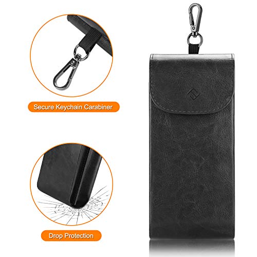 FINTIE Double Glasses Case with Carabiner Hook, Portable Vegan Leather Eyeglass Case Anti-scratch Sunglasses Pouch - color: Black