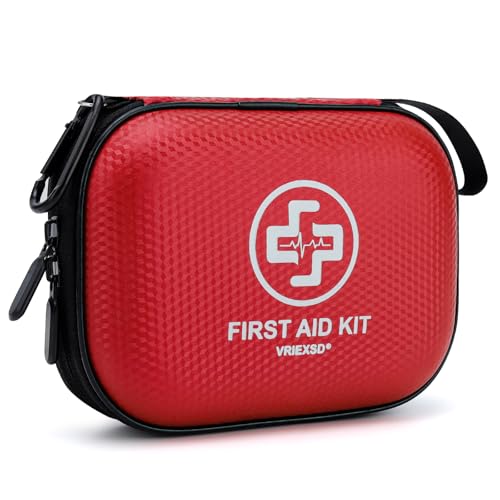 Mini First Aid Kit - 150 Piece Small Waterproof Hard Shell Medical Kit for Home, Car, Travel, Camping, Truck, Hiking, Sports, Office, Vehicle & Outdoor Emergencies- Small First Aid Medical Kit (Red) - color: Red