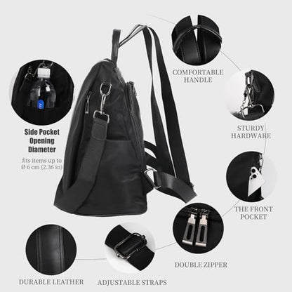 PINCNEL Women Backpack Purse Waterproof Nylon Anti-theft Rucksack Lightweight Shoulder Bag - color: Black, size: Large