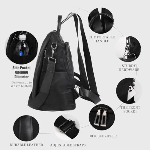 PINCNEL Women Backpack Purse Waterproof Nylon Anti-theft Rucksack Lightweight Shoulder Bag - color: Black, size: Medium