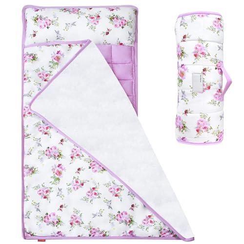 Toddler Nap Mat for Girls Floral, Toddlers Sleeping Mat with Fleece Blanket, Lightweight Perfect for Toddlers Preschool, Daycare, Travel Sleeping Bag, Fit Standard Cot - color: Floral