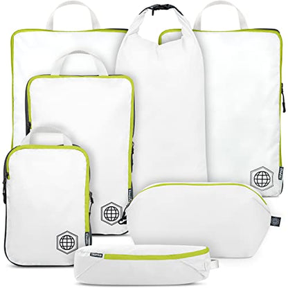 Large Compression Packing Cubes for Travel-Packing Cube Luggage Organizers 7 Piece Set for Checked Luggage-Ultralight, Expandable/Compression Bags by TRIPPED Travel Gear (White/Green) - color: White/Green