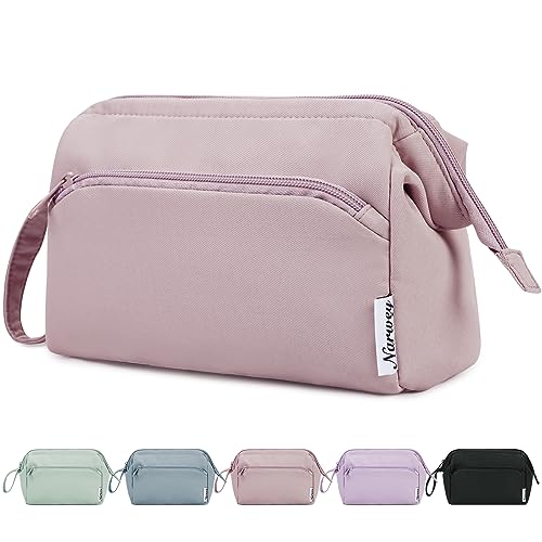 Narwey Large Makeup Bag Women Wide-open Make up Bag Travel Cosmetic Bag Organizer Toiletry Bag for Cosmetics Toiletries Accessories (Dusty Rose) - color: Dusty Rose