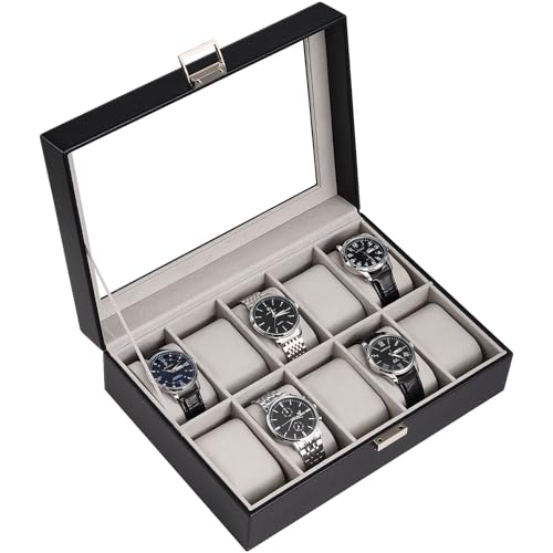 ProCase Watch Box, 10 Slot Mens Watch Case, Watch Storage Holder Organizer, Watch Display Case with Glass Lid, Anniversary Birthday Valentine Gifts for Men Women -10 Slot, Black - color: Black, size: 10-Slot