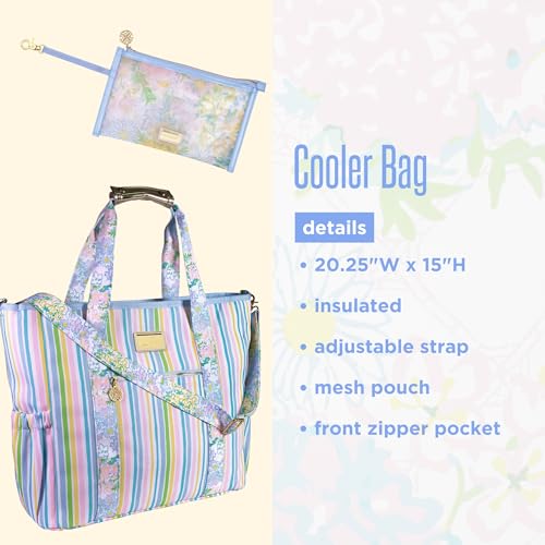 Lilly Pulitzer Beach and Picnic Cooler, Insulated Bag with Adjustable Shoulder Strap and Zipper, Soft Cooler - color: Lilly Garden Stripe