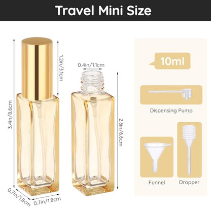 Segbeauty 0.34oz Empty Travel Perfume Bottle, 10pcs Glass Portable Perfume Atomizer Refillable, 10ml Mini Cologne Spray Bottles, Small Travel Sample Cologne Bottles with Clear Transfer Tool Set - color: Black Pink Gold Gray Blue, style: Mini Bottle Set