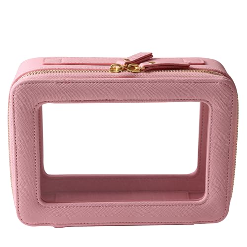 SANHECUN Toiletry bag waterproof cosmetic organizer with handle large opening for travelling (Pink) - color: Pink