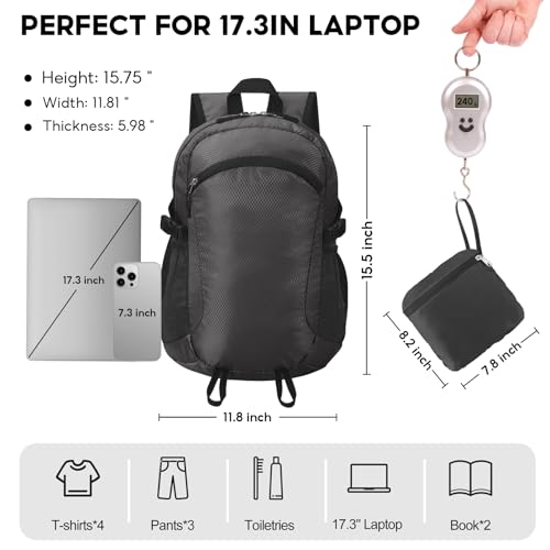 Small Hiking Backpack Travel Lightweight Hiking Packable Daypack Water-Resistant Foldable Backpacks 15L for Travel Women Men Camping (Black) - color: Black, size: 15L