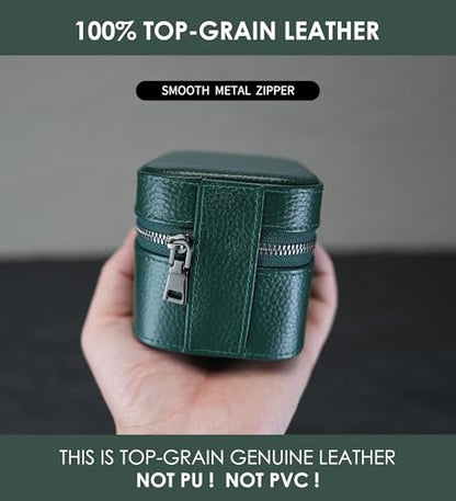 Watch Travel Box, Real Genuine Leather Single Watch Roll Case for Man and Women Watch Packing Storage Organizer with Suede to Protection Zipper Fit All Watches Up to 60mm (1W-Z-GRR) - color: 1W-Z-GRR