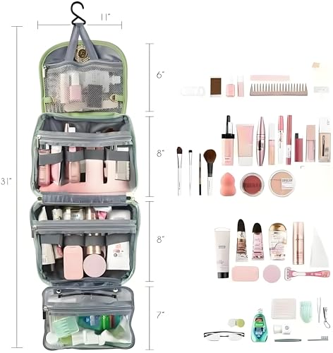 Travel Toiletry Bag for Women - Hanging Cosmetic Makeup Organizer with Clear Compartments, Water-Resistant Cosmetic Bag, Perfect for Vacation, and Daily Use (White) - color: White