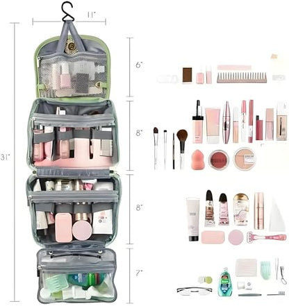 Travel Toiletry Bag for Women - Hanging Cosmetic Makeup Organizer with Clear Compartments, Water-Resistant Cosmetic Bag, Perfect for Vacation, and Daily Use (White) - color: White