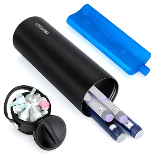 YOUSHARES Insulin Cooler Travel Case - 48H Non-Electric Cooling Bottle with TSA Approved Ice Pack, Diabetic Medication Pen Vials Refrigerator, Medical Carry Case Portable for GLP-1 Pens - color: Black