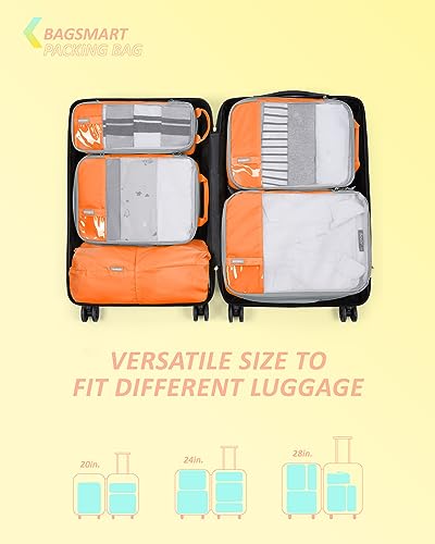 BAGSMART 6 Set /4 Set/2 Set Compression Packing Cubes for Travel, Lightweight Luggage Organizer Bags, Durable Space Saver Bags Travel Essentials - color: Sunset Orange, size: Set of 6