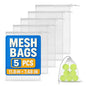 5 PCs Mesh Laundry Bags Drawstring – Small Mesh Bag White 11.8 x 7.48" – Multipurpose Nylon Net Bags with Tight Closure for Storing Balls, Clothes, Sports Gear at Gym, Beach, Laundry, & Travel Use - style: 5Pcs, White, S size