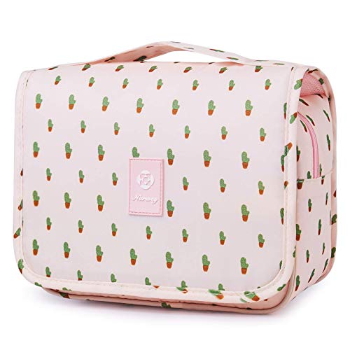 Narwey Small Hanging Travel Toiletry Bag for Women, Travel Bag for Toiletries, Makeup Bag Organizer Make Up Bags Cosmetic Bags for Girls - color: Cactus