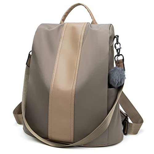 PINCNEL Women Backpack Purse Waterproof Nylon Anti-theft Rucksack Lightweight Shoulder Bag - color: Khaki, size: Large