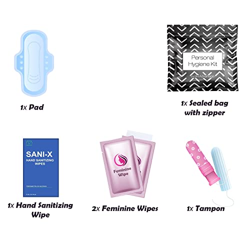 Menstrual Kit All-in-One 10 Pack | Convenience on The Go | Period Kit Pack for Travelling, Tweens & Teenager | Individually Wrapped Feminine Hygiene Product (Black Treads) - color: Black Treads