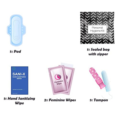 Menstrual Kit All-in-One 10 Pack | Convenience on The Go | Period Kit Pack for Travelling, Tweens & Teenager | Individually Wrapped Feminine Hygiene Product (Black Treads) - color: Black Treads